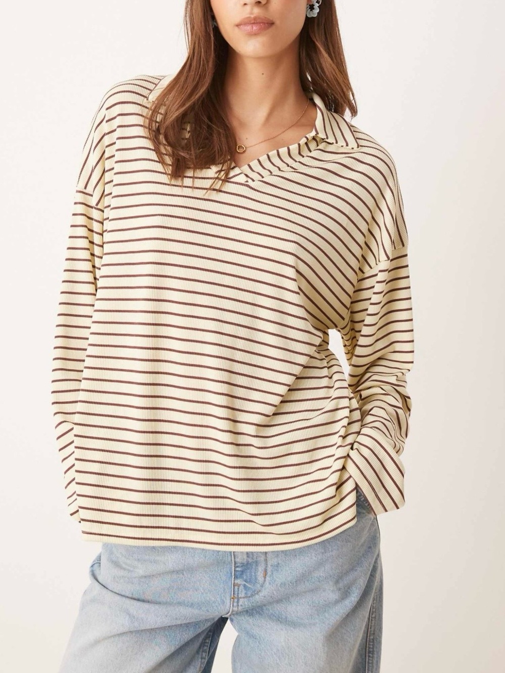 ASOS DESIGN Long-Sleeve Collared Rugby Shirt in Striped